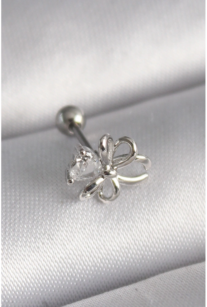 Shoecide 316l Çelik Gümüş Renk Zirkon Taş Detay Kurdele Model Tragus Piercing