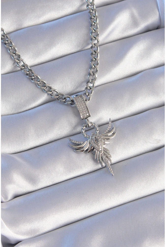 Shoecide 316l Çelik Gümüş Renk Zirkon Taşlı Anka Kuşu Model Kolye