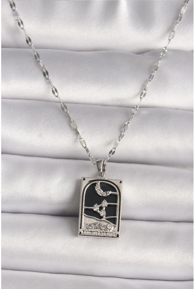 Shoecide 316l Çelik Gümüş Renk Zirkon Taşlı  Ay Figürlü Taror Model Kadın Kolye