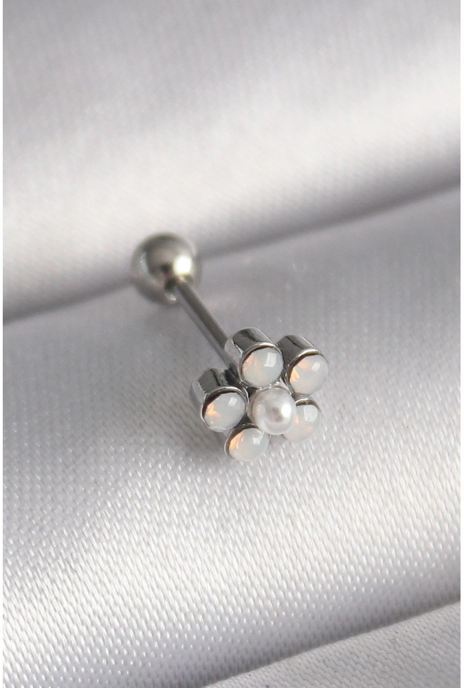 Shoecide 316l Çelik Gümüş Renk Zirkon Taşlı Çiçek Model Tragus Piercing