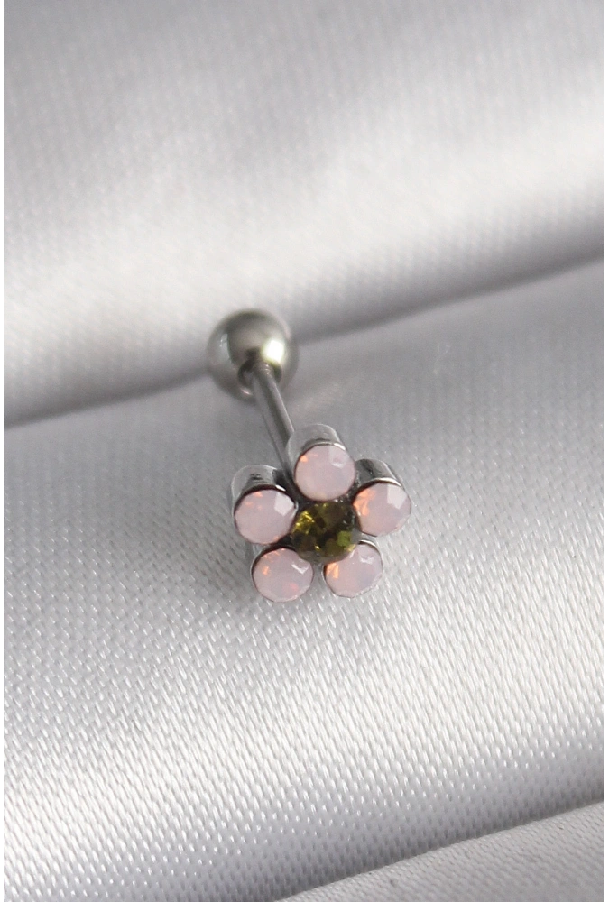 Shoecide 316l Çelik Gümüş Renk Zirkon Taşlı Çiçek Tragus Piercing