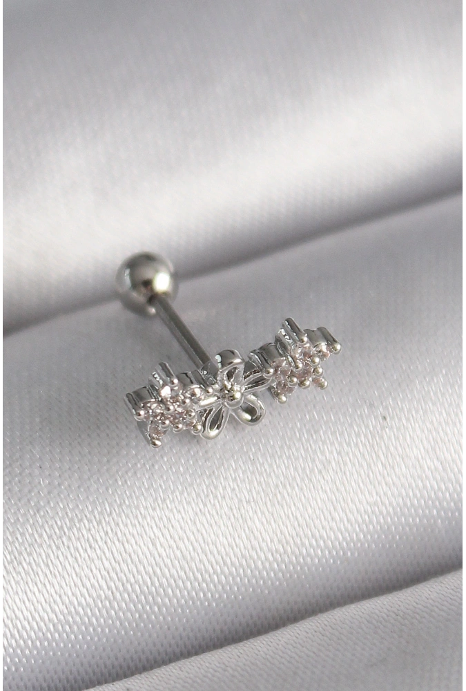 Shoecide 316l Çelik Gümüş Renk Zirkon Taşlı Çiçek Tragus Piercing