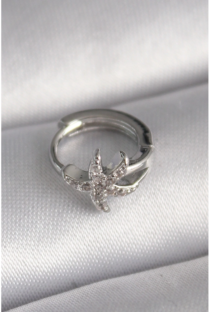 Shoecide 316l Çelik Gümüş Renk Zirkon Taşlı Deniz Yıldızı Model Tragus Piercing