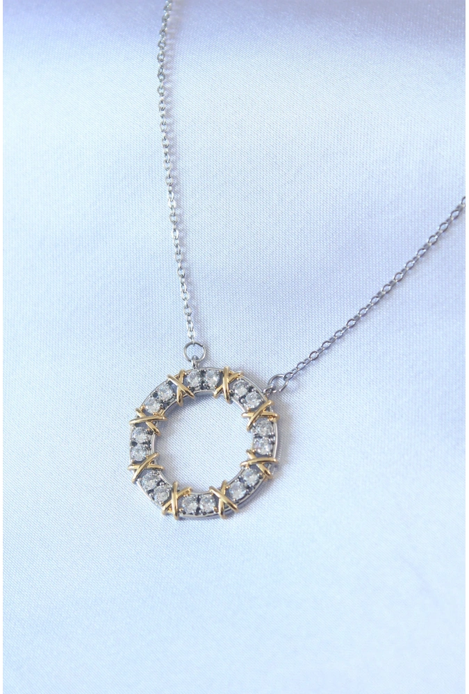 Shoecide 316l Çelik Gümüş Renk Zirkon Taşlı Gold Detay Xoxo Kadın Kolye