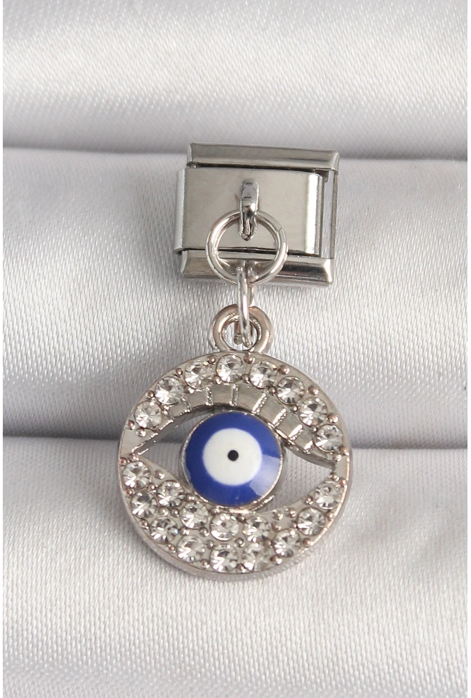 Shoecide 316l Çelik Gümüş Renk Zirkon Taşlı Göz Model Nazar Boncuk Detay Nomination Charm