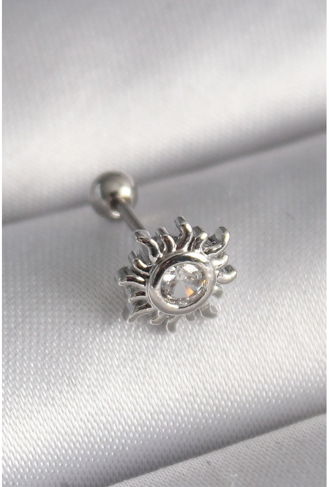 Shoecide 316l Çelik Gümüş Renk Zirkon Taşlı Güneş Tragus Piercing