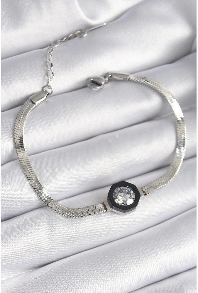Shoecide 316l Çelik Gümüş Renk Zirkon Taşlı İtalyan Zincir Model Kadın Bileklik