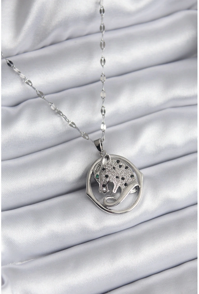 Shoecide 316l Çelik Gümüş Renk Zirkon Taşlı Jaguar Model Kadın Kolye