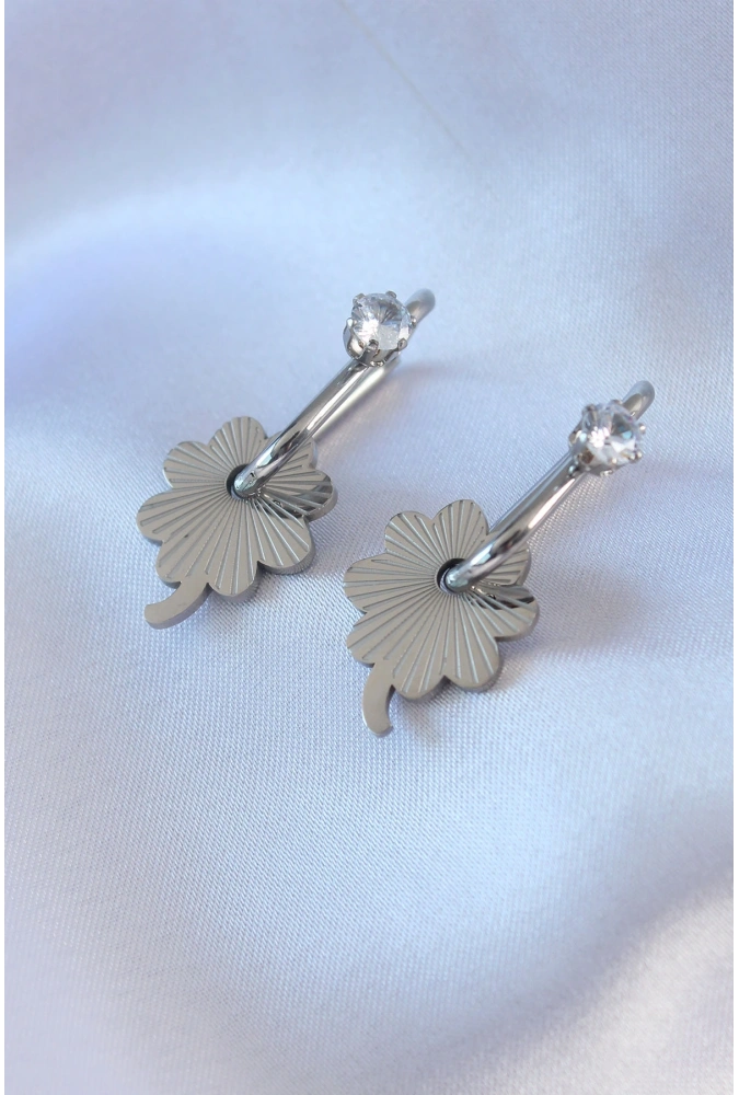 Shoecide 316l Çelik Gümüş Renk Zirkon Taşlı Kadın Göçmen Küpesi