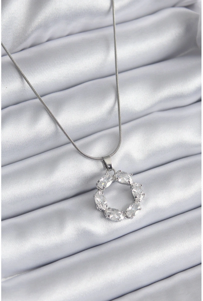 Shoecide 316l Çelik Gümüş Renk Zirkon Taşlı Kadın Kolye