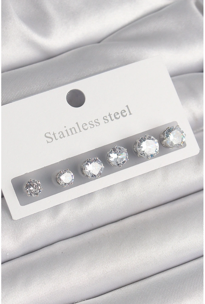 Shoecide 316l Çelik Gümüş Renk Zirkon Taşlı Kadın Küpe Seti