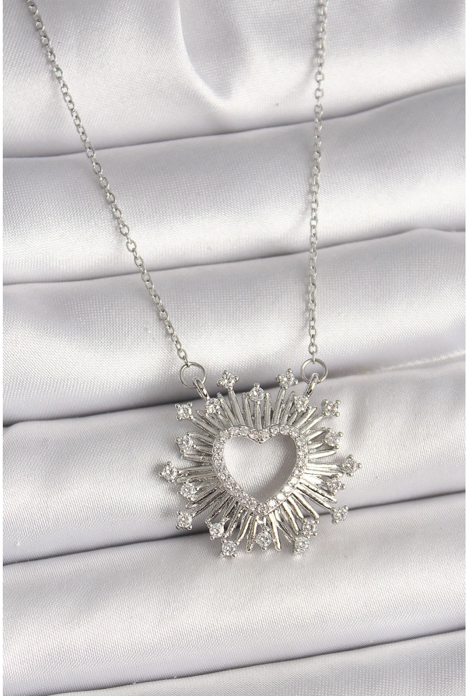 Shoecide 316l Çelik Gümüş Renk Zirkon Taşlı Kalp Model Kadın Kolye