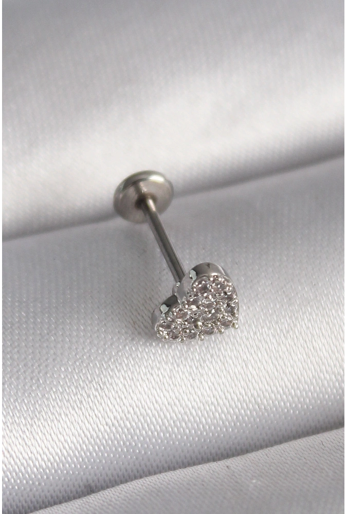 Shoecide 316l Çelik Gümüş Renk Zirkon Taşlı Kalp Model Tragus Piercing
