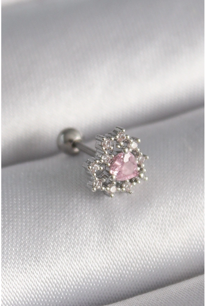 Shoecide 316l Çelik Gümüş Renk Zirkon Taşlı Kalp Tragus Piercing