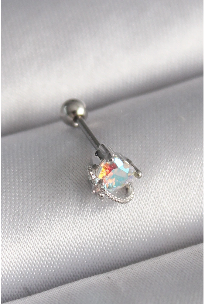 Shoecide 316l Çelik Gümüş Renk Zirkon Taşlı Kalp Tragus Piercing