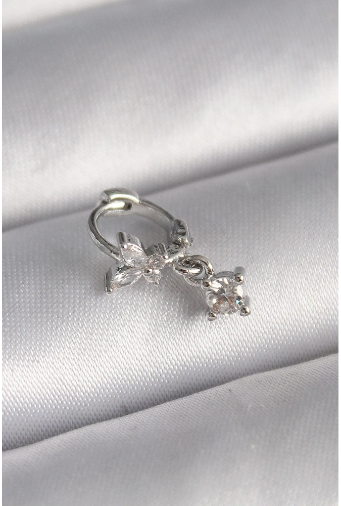 Shoecide 316l Çelik Gümüş Renk Zirkon Taşlı Kelebek Model Sallantı Detay Tragus Piercing