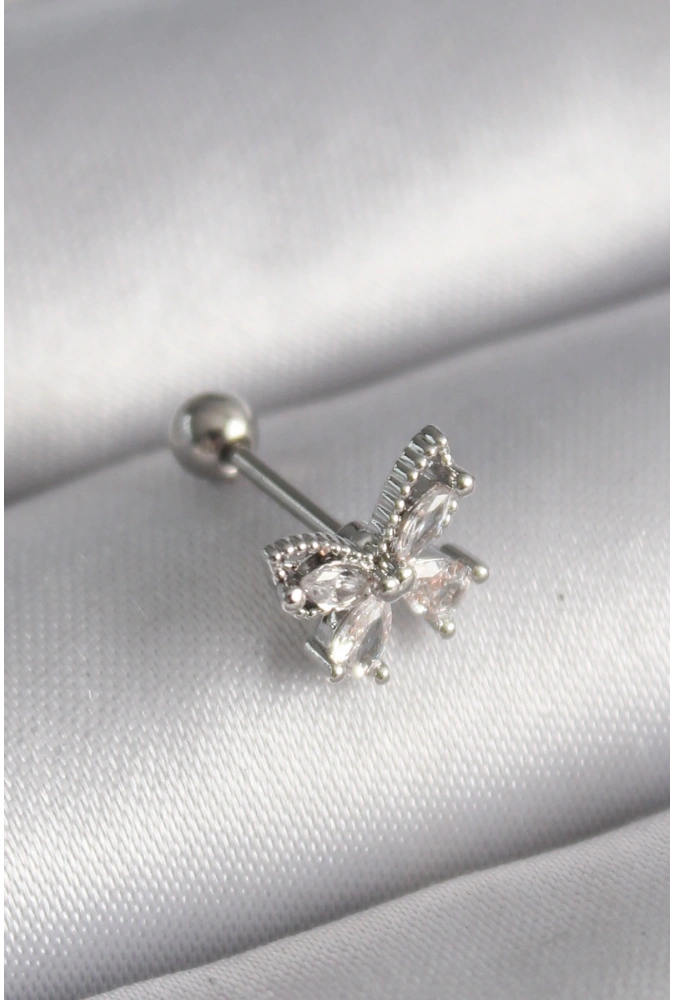 Shoecide 316l Çelik Gümüş Renk Zirkon Taşlı Kelebek Tragus Piercing