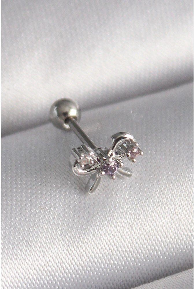 Shoecide 316l Çelik Gümüş Renk Zirkon Taşlı Kurdele Tragus Piercing