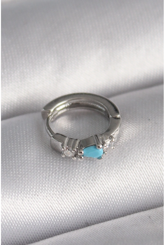 Shoecide 316l Çelik Gümüş Renk Zirkon Taşlı Mavi Boncuk Detay Tragus Piercing