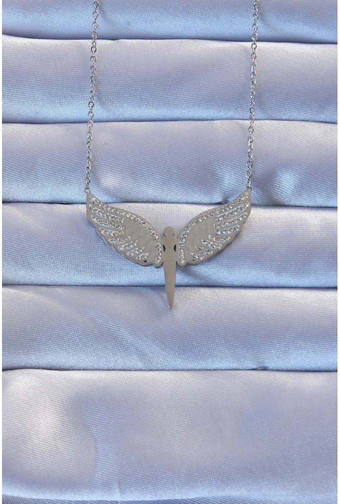 Shoecide 316l Çelik Gümüş Renk Zirkon Taşlı Mikail Kolye