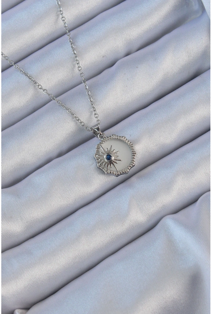 Shoecide 316l Çelik Gümüş Renk Zirkon Taşlı Mineli Kutup Yıldızı Kolye