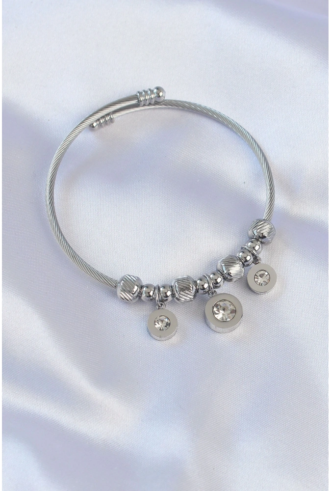 Shoecide 316l Çelik Gümüş Renk Zirkon Taşlı Model Charm Bileklik