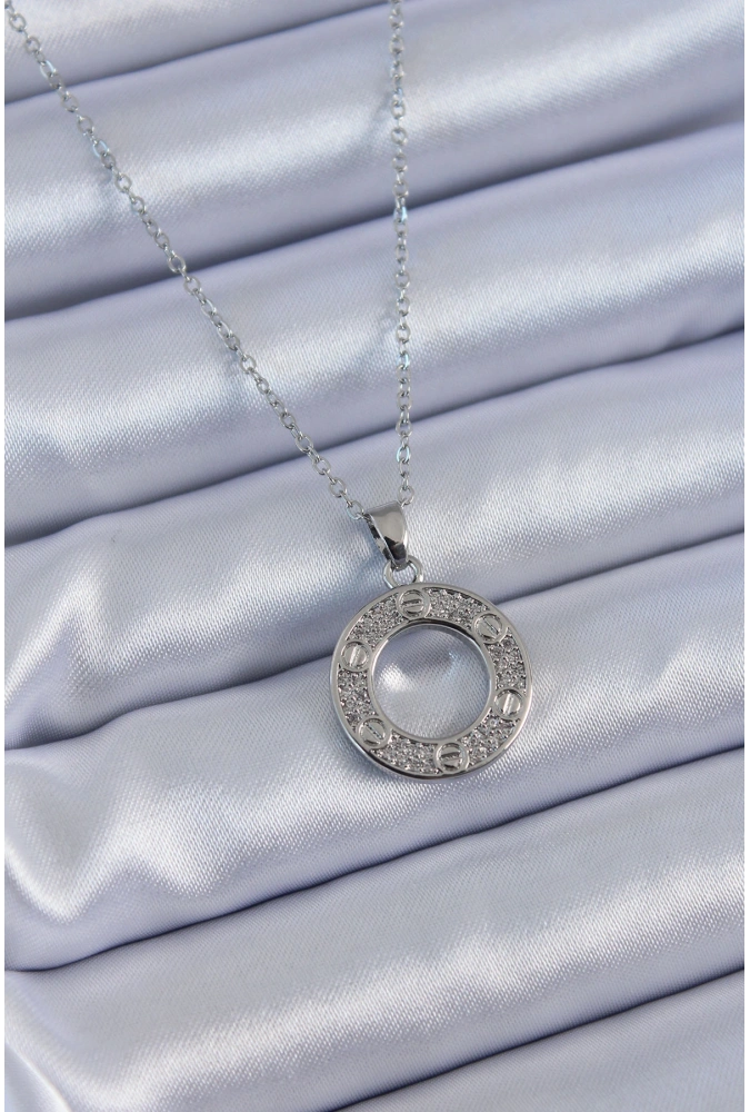 Shoecide 316l Çelik Gümüş Renk Zirkon Taşlı Model Kadın Kolye