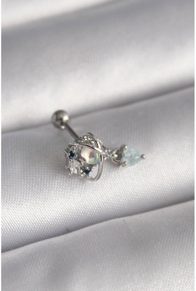 Shoecide 316l Çelik Gümüş Renk Zirkon Taşlı Sallantı Kalp Detay Tragus Piercing