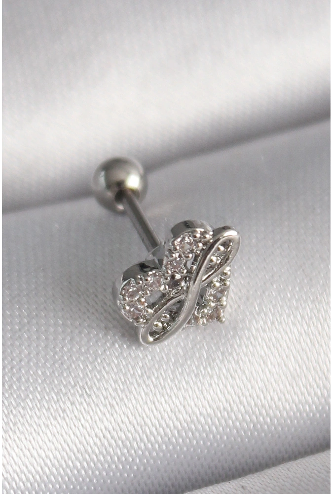 Shoecide 316l Çelik Gümüş Renk Zirkon Taşlı Sonsuzluk Detay Tragus Piercing