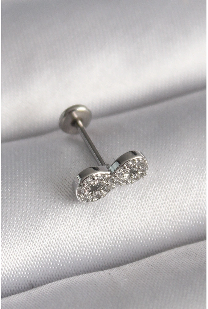 Shoecide 316l Çelik Gümüş Renk Zirkon Taşlı Sonsuzluk Model Tragus Piercing