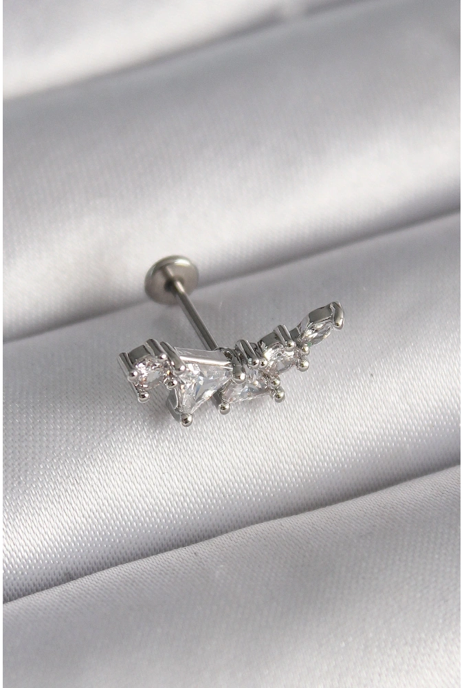 Shoecide 316l Çelik Gümüş Renk Zirkon Taşlı Tragus Piercing