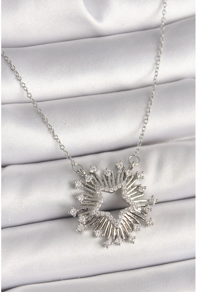 Shoecide 316l Çelik Gümüş Renk Zirkon Taşlı Yıldız Model Kadın Kolye