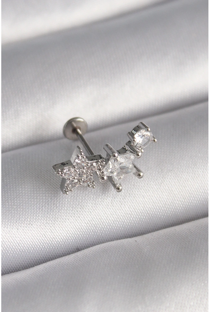 Shoecide 316l Çelik Gümüş Renk Zirkon Taşlı Yıldız Model Tragus Piercing