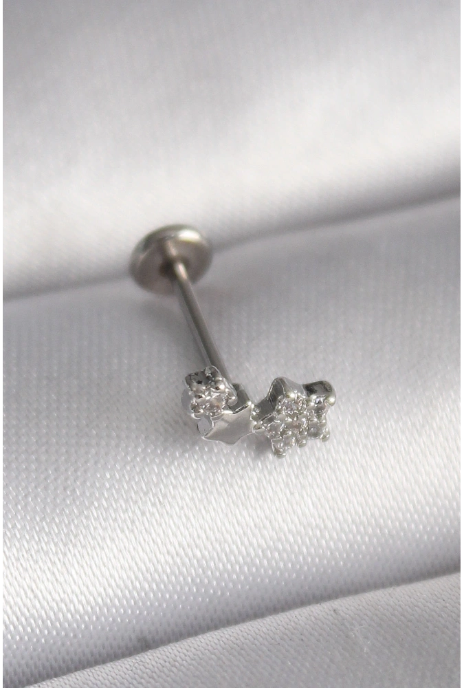 Shoecide 316l Çelik Gümüş Renk Zirkon Taşlı Yıldız Model Tragus Piercing