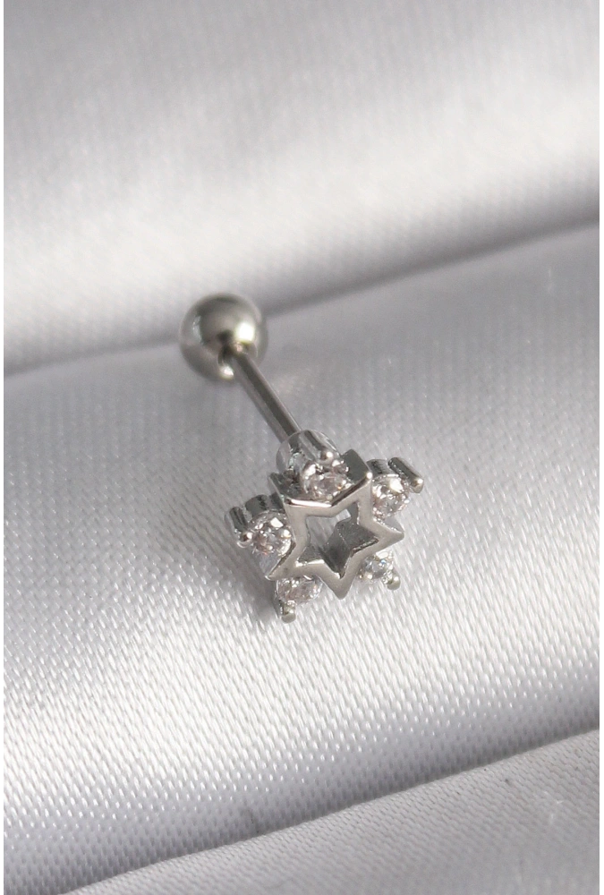 Shoecide 316l Çelik Gümüş Renk Zirkon Taşlı Yıldız Model Tragus Piercing