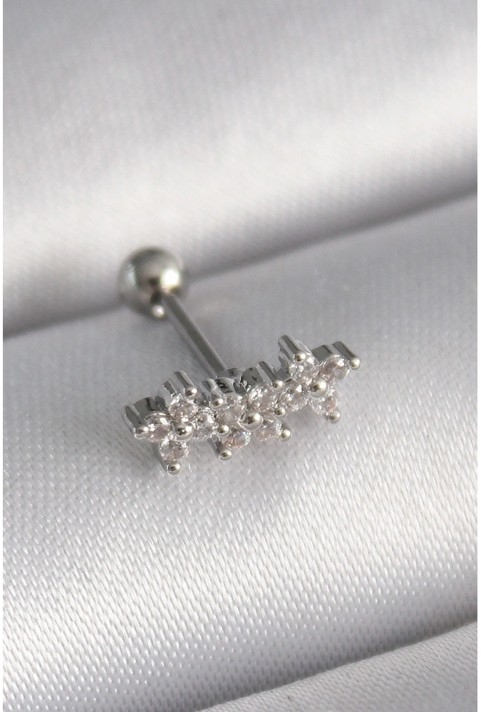 Shoecide 316l Çelik Gümüş Renk Zirkon Taşlı Yonca Tragus Piercing