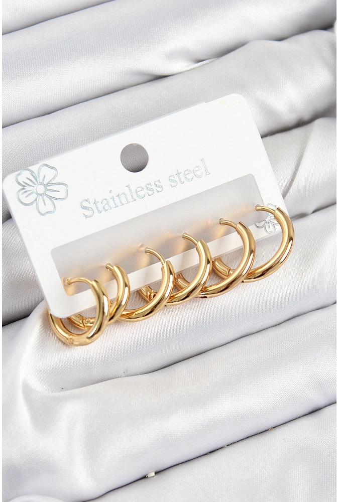Shoecide 316l Çelik Halka Model Gold Renk 3lü Set Kadın Küpe