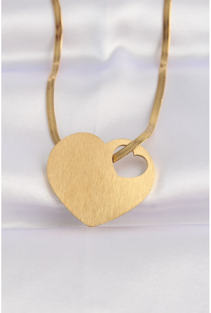 Shoecide 316l Çelik İtalyan Zincir Altın Renk Düz Plaka Kalp Kolye