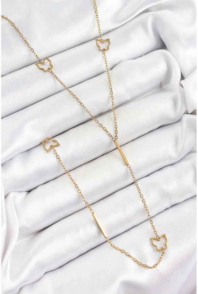 Shoecide 316l Çelik Kelebek Figürlü Y Model Gold Renk Kadın Kolye