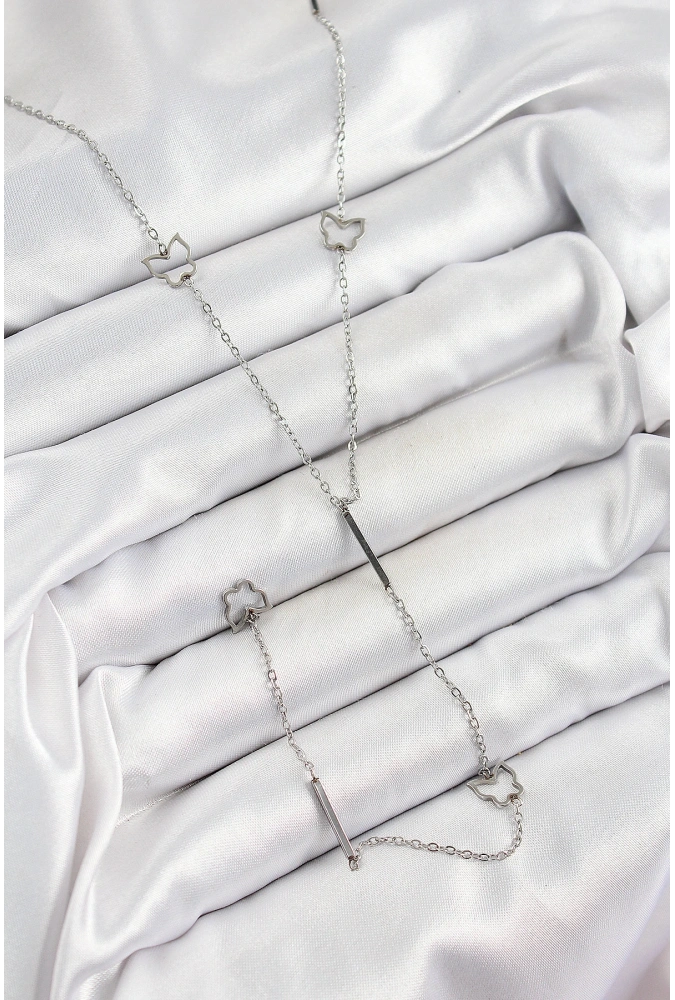 Shoecide 316l Çelik Kelebek Figürlü Y Model Gümüş Renk Kadın Kolye