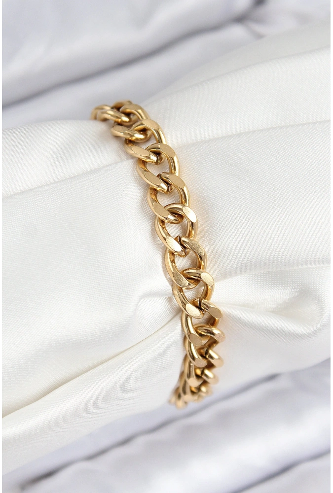 Shoecide 316l Çelik Klasik Kalın Zincir Model Gold Renk Kadın Bileklik