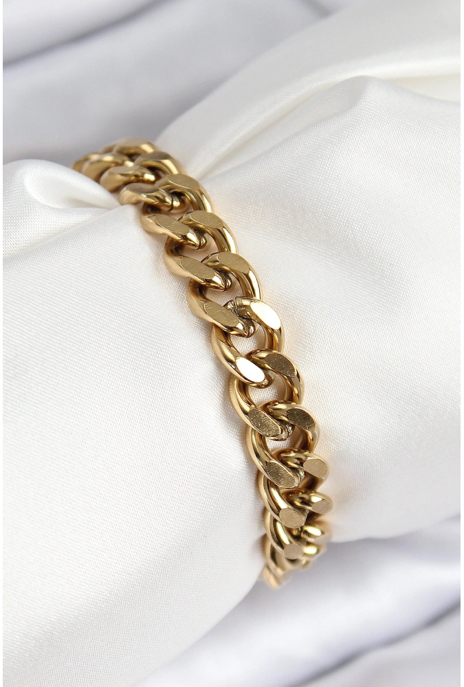 Shoecide 316l Çelik Klasik Kalın Zincir Model Gold Renk Kadın Bileklik