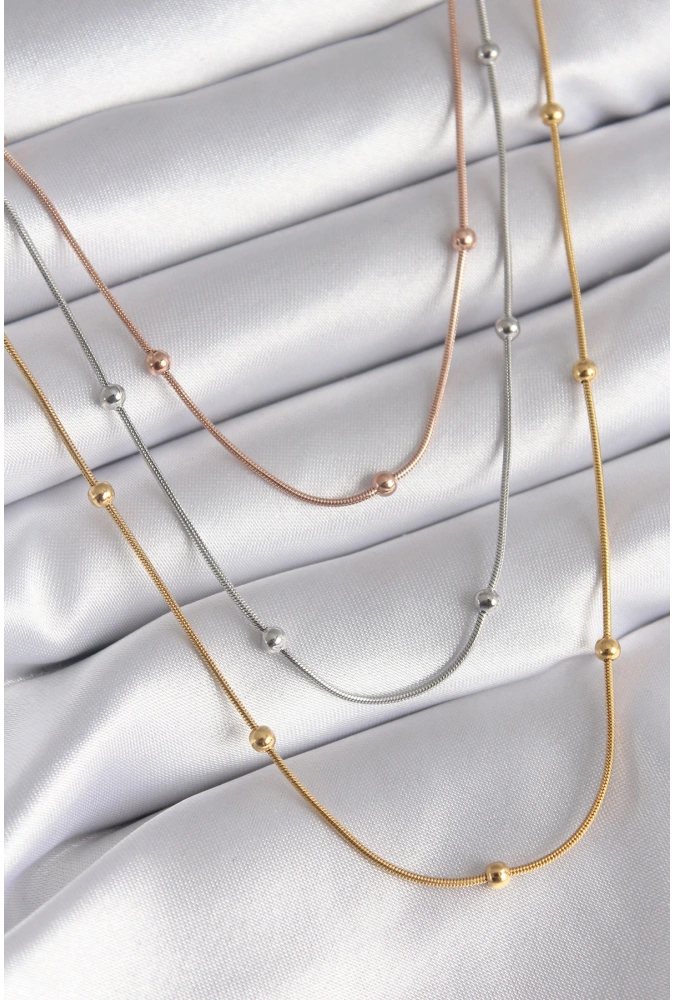 Shoecide 316l Çelik Mix Renk 3lü Topçuk Detay Kadın Kolye