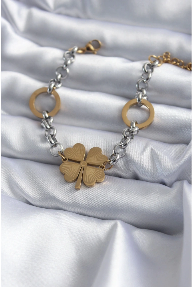 Shoecide 316l Çelik Mix Renk Zincir Model Yonca Figür Kadın Bileklik