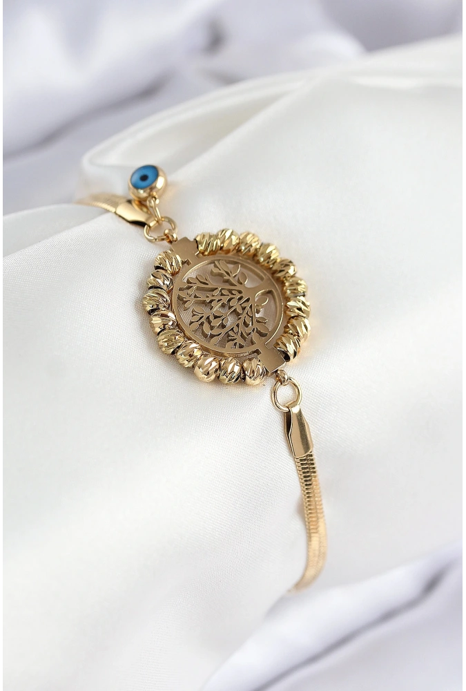 Shoecide 316l Çelik Nazar Boncuk Detaylı Hayat Ağacı Model İtalyan Zincir Gold Renk Kadın Bileklik