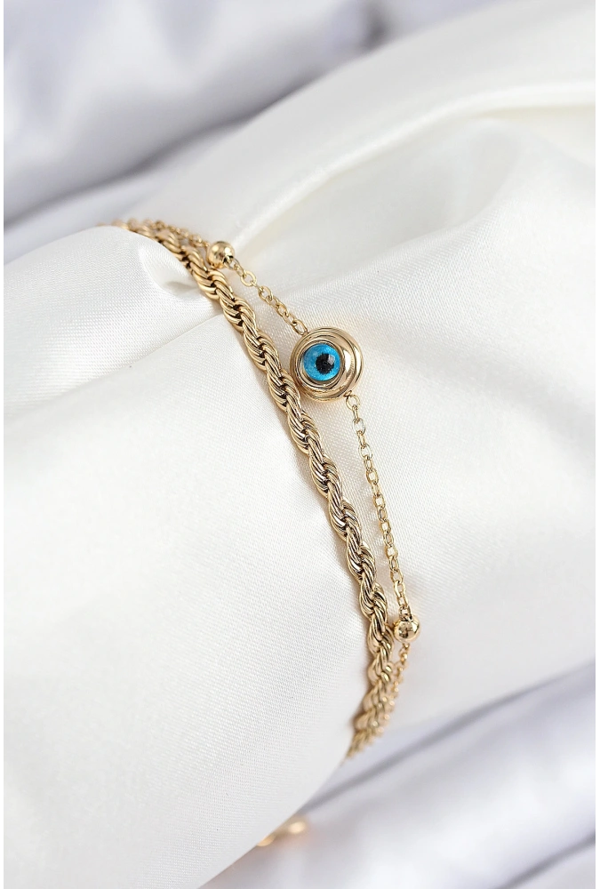 Shoecide 316l Çelik Nazar Boncuk Model Burgu Zincir Gold Renk Kadın Bileklik