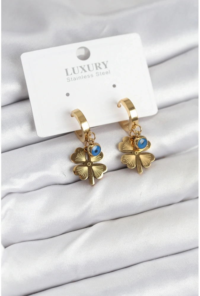 Shoecide 316l Çelik Nazarlı Yonca Model Kadın Küpe