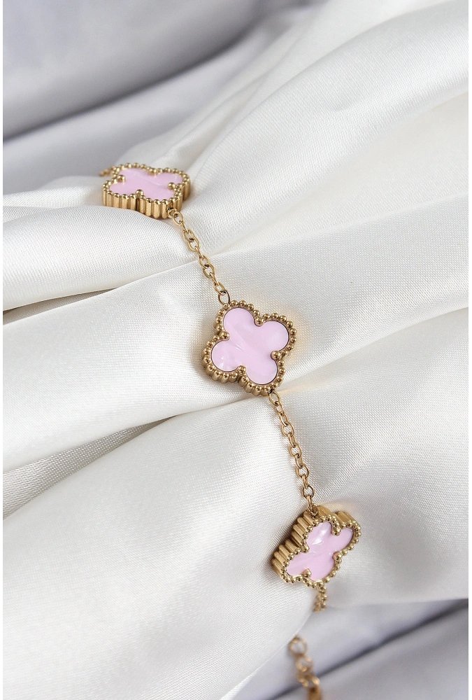 Shoecide 316l Çelik Pembe Sedef Yonca Model Gold Renk Kadın Bileklik