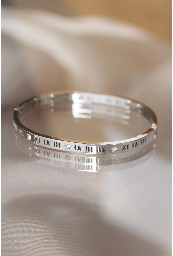 Shoecide 316l Çelik Roma Rakamlı Silver Renk Bilezik Kelepçe