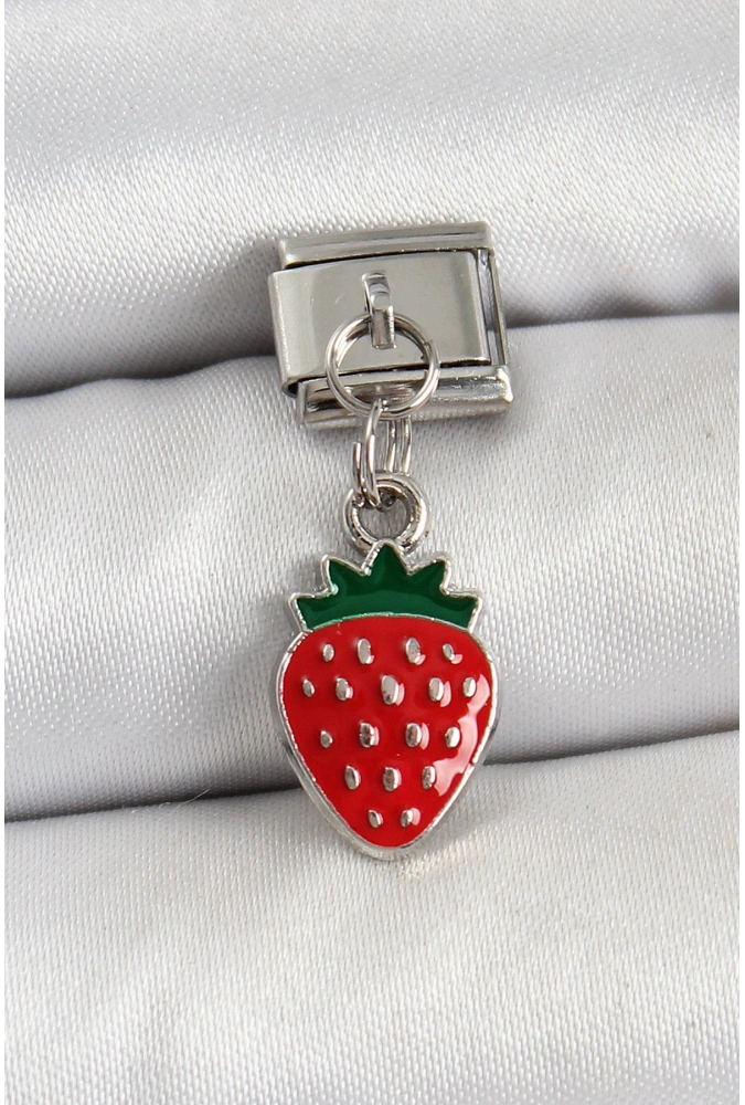 Shoecide 316l Çelik Sallantılı Çilek Model Gümüş Renk Nomination Charm